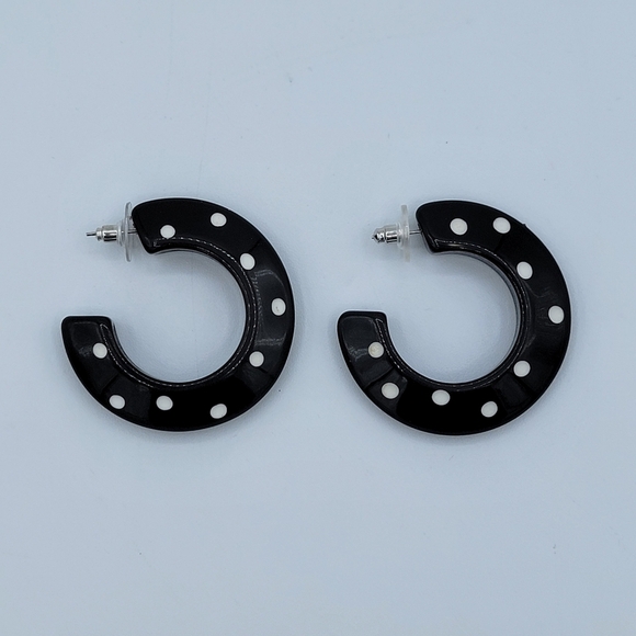 Vintage Black & White Polka Dot Hoop Earrings #2708 - Picture 6 of 11